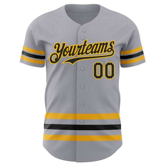 Custom Gray Black-Gold Line Authentic Baseball Jersey - Sky-Custom