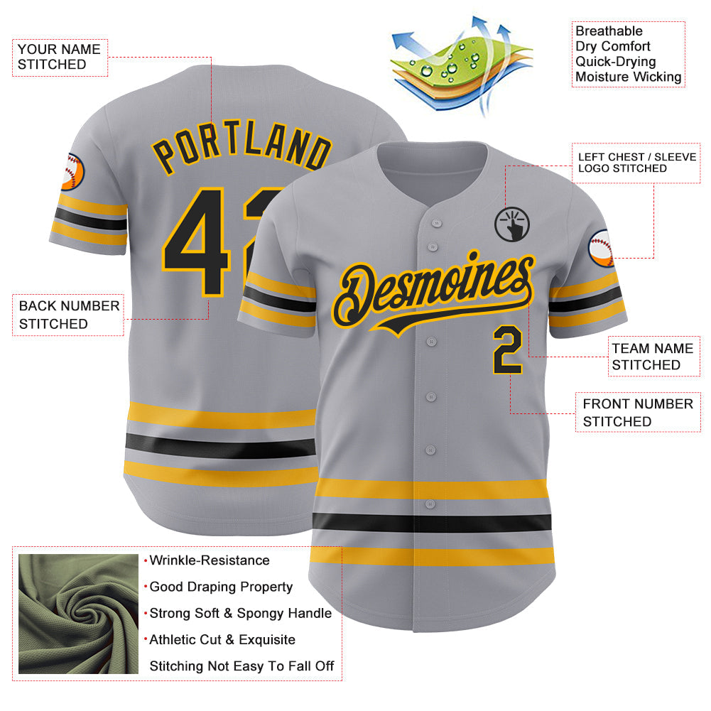 Custom Gray Black-Gold Line Authentic Baseball Jersey - Sky-Custom