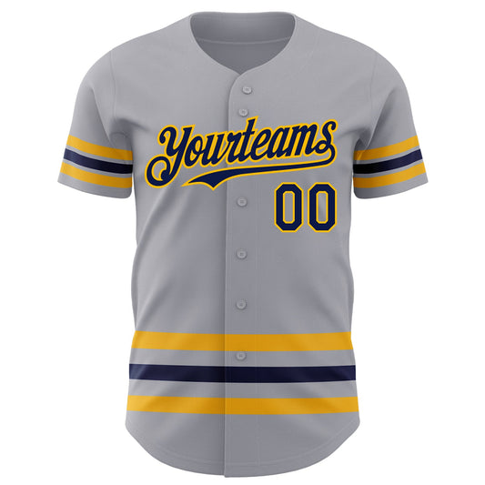 Custom Gray Navy-Gold Line Authentic Baseball Jersey - Sky-Custom