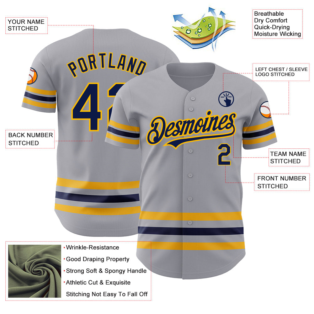 Custom Gray Navy-Gold Line Authentic Baseball Jersey - Sky-Custom