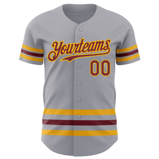 Custom Gray Burgundy-Gold Line Authentic Baseball Jersey - Sky-Custom