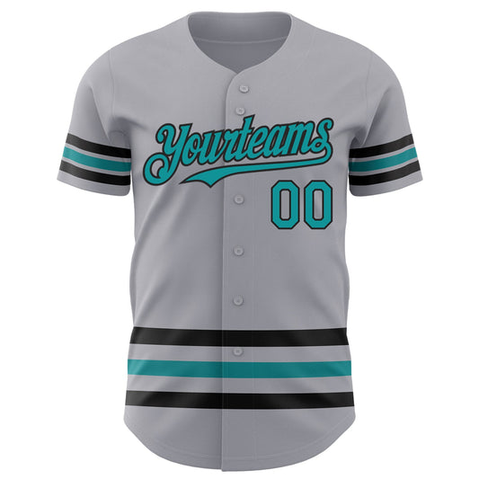 Custom Gray Teal-Black Line Authentic Baseball Jersey - Sky-Custom