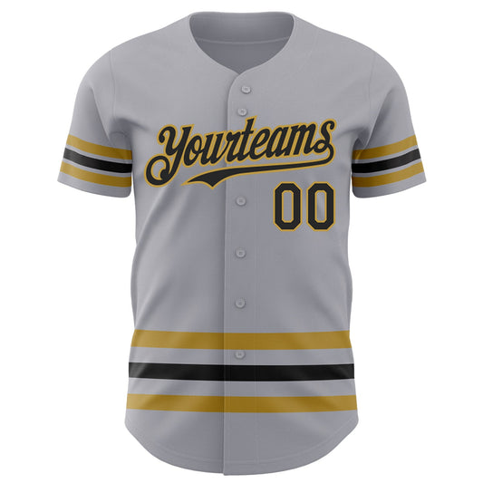 Custom Gray Black-Old Gold Line Authentic Baseball Jersey - Sky-Custom