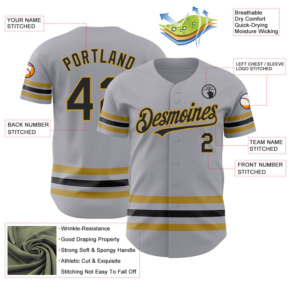 Custom Gray Black-Old Gold Line Authentic Baseball Jersey - Sky-Custom