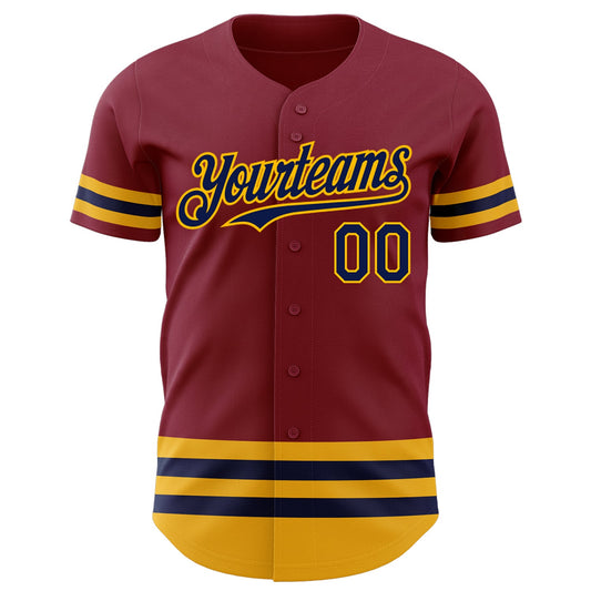 Custom Crimson Navy-Gold Line Authentic Baseball Jersey - Sky-Custom