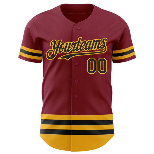 Custom Crimson Black-Gold Line Authentic Baseball Jersey - Sky-Custom