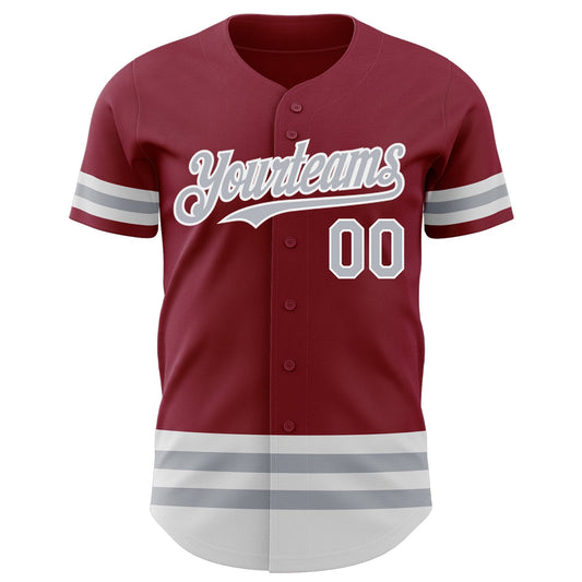 Custom Crimson Gray-White Line Authentic Baseball Jersey - Sky-Custom