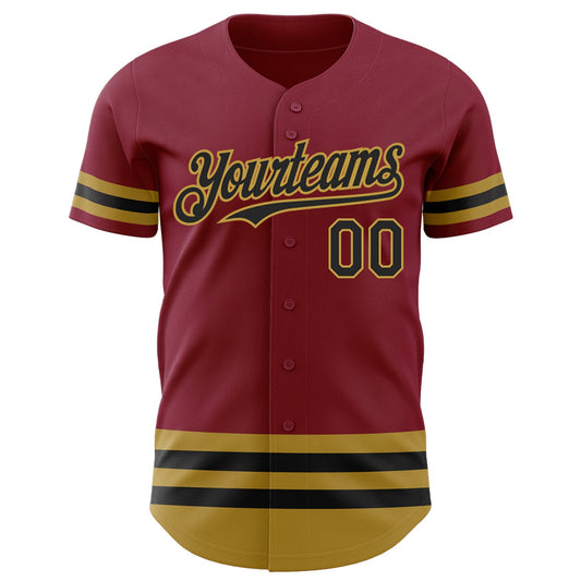 Custom Crimson Black-Old Gold Line Authentic Baseball Jersey - Sky-Custom