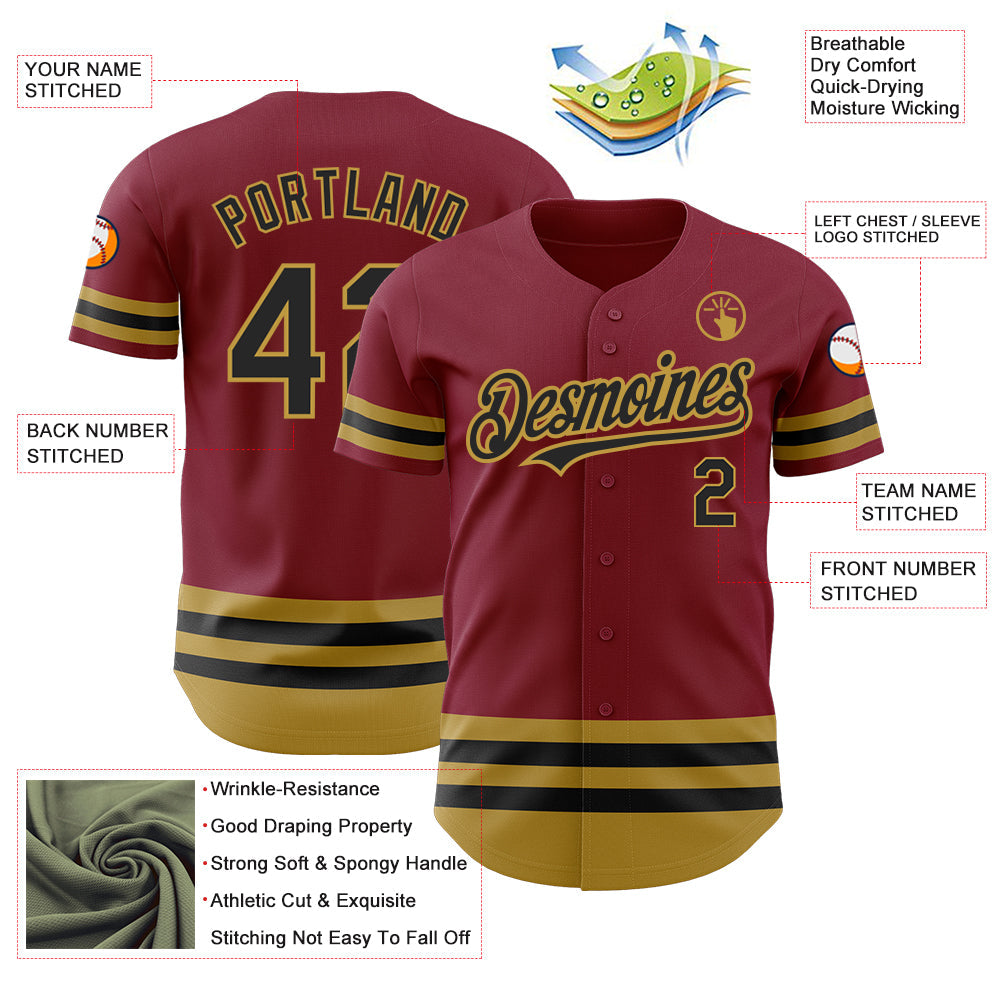Custom Crimson Black-Old Gold Line Authentic Baseball Jersey - Sky-Custom
