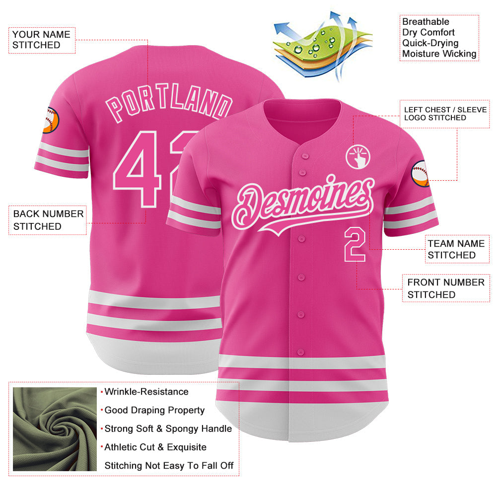 Custom Pink White Line Authentic Baseball Jersey - Sky-Custom