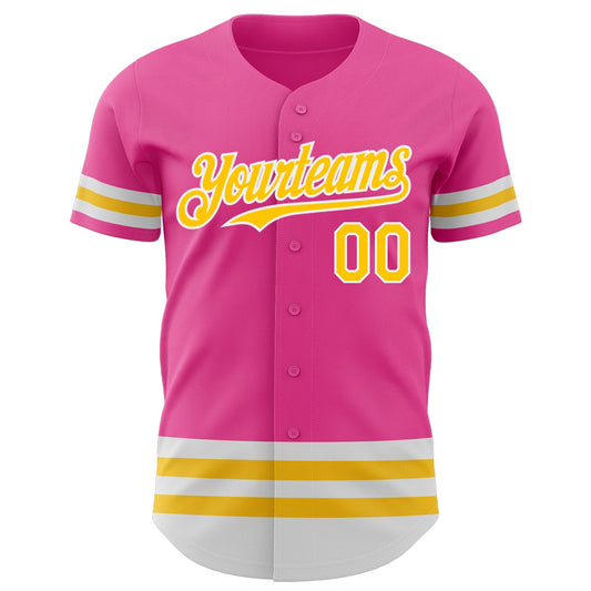 Custom Pink Yellow-White Line Authentic Baseball Jersey - Sky-Custom