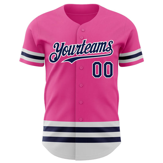 Custom Pink Navy-White Line Authentic Baseball Jersey - Sky-Custom