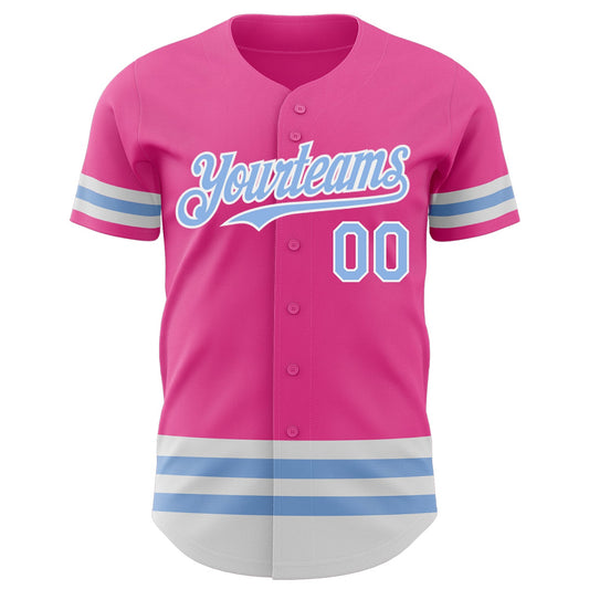 Custom Pink Light Blue-White Line Authentic Baseball Jersey - Sky-Custom