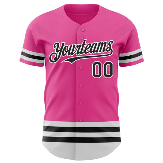 Custom Pink Black-White Line Authentic Baseball Jersey - Sky-Custom