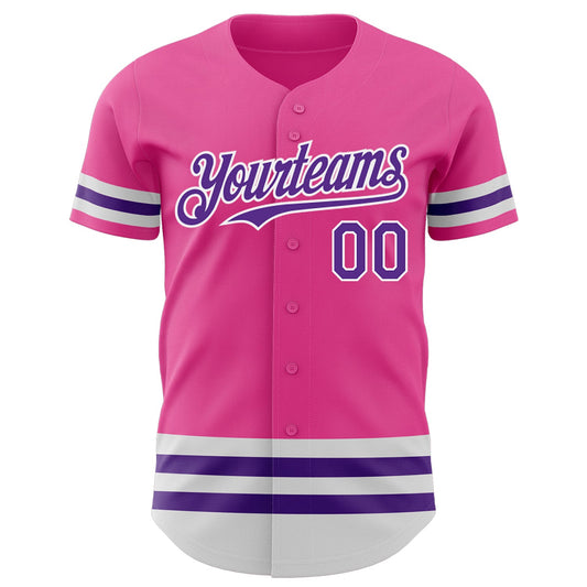 Custom Pink Purple-White Line Authentic Baseball Jersey - Sky-Custom