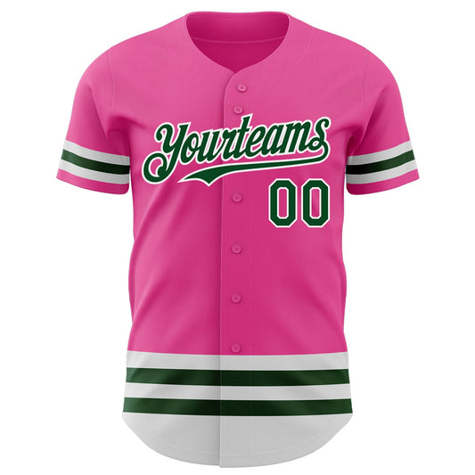 Custom Pink Green-White Line Authentic Baseball Jersey - Sky-Custom