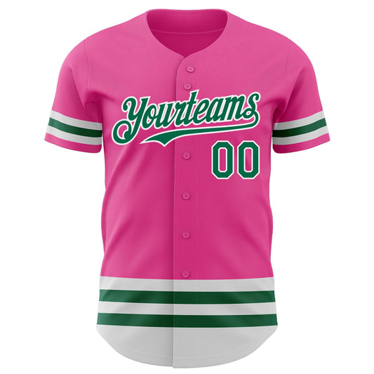 Custom Pink Kelly Green-White Line Authentic Baseball Jersey - Sky-Custom