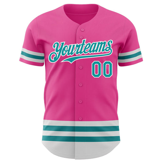 Custom Pink Teal-White Line Authentic Baseball Jersey - Sky-Custom
