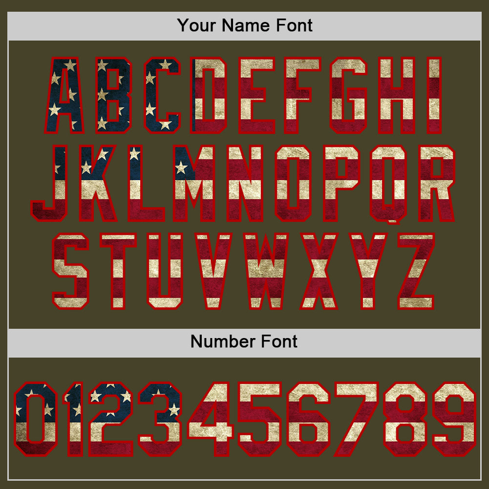 Custom Olive Vintage USA Flag Red-Cream Line Authentic Salute To Service Baseball Jersey - Sky-Custom