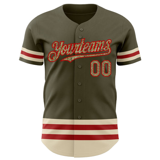 Custom Olive Camo Red-Cream Line Authentic Salute To Service Baseball Jersey - Sky-Custom