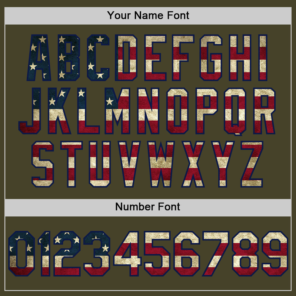 Custom Olive Vintage USA Flag Navy-Cream Line Authentic Salute To Service Baseball Jersey - Sky-Custom