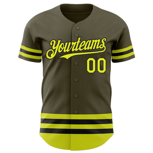Custom Olive Neon Yellow-Black Line Authentic Salute To Service Baseball Jersey - Sky-Custom
