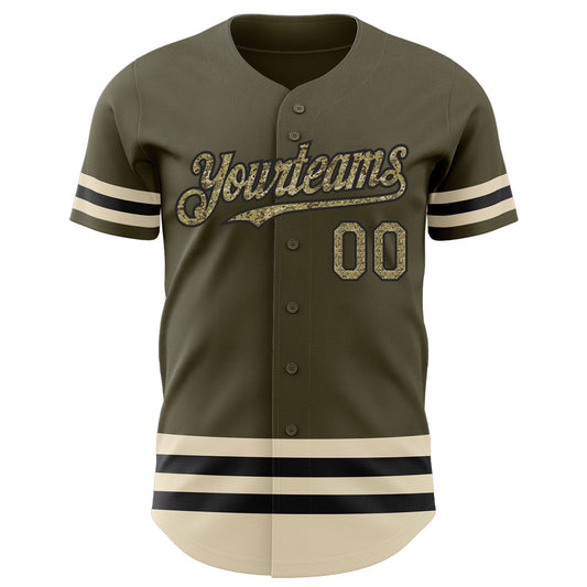 Custom Olive Camo Black-Cream Line Authentic Salute To Service Baseball Jersey - Sky-Custom