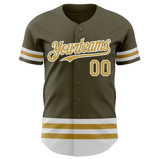 Custom Olive Old Gold-White Line Authentic Salute To Service Baseball Jersey - Sky-Custom