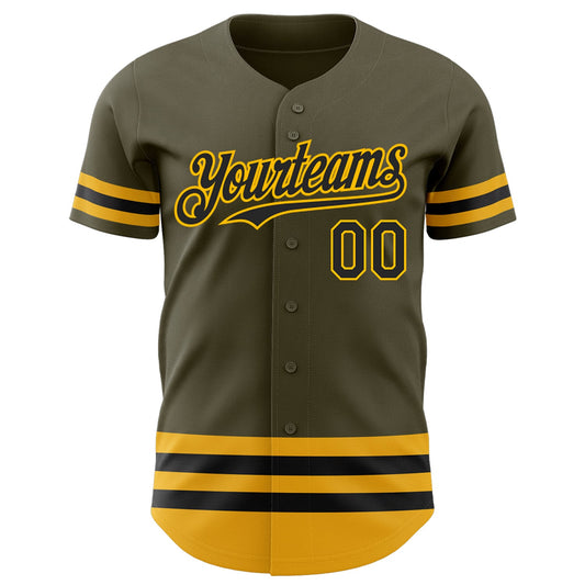 Custom Olive Black-Gold Line Authentic Salute To Service Baseball Jersey - Sky-Custom