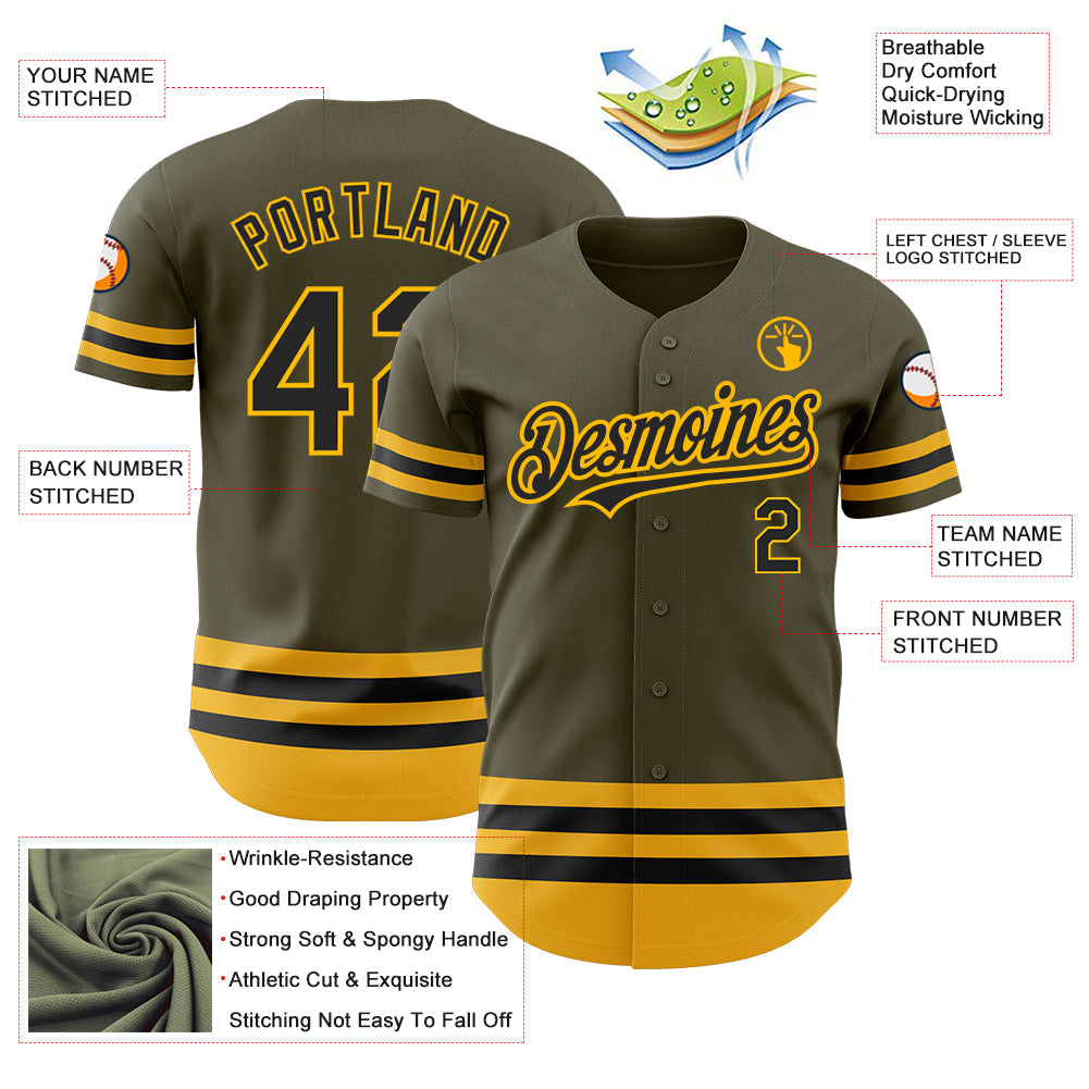 Custom Olive Black-Gold Line Authentic Salute To Service Baseball Jersey - Sky-Custom