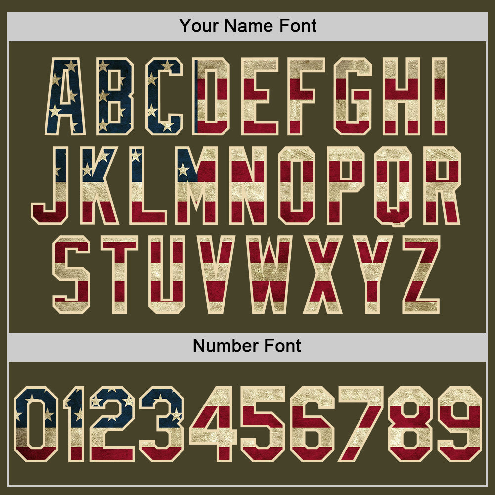 Custom Olive Vintage USA Flag Cream-Maroon Line Authentic Salute To Service Baseball Jersey - Sky-Custom