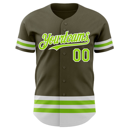 Custom Olive Neon Green-White Line Authentic Salute To Service Baseball Jersey - Sky-Custom