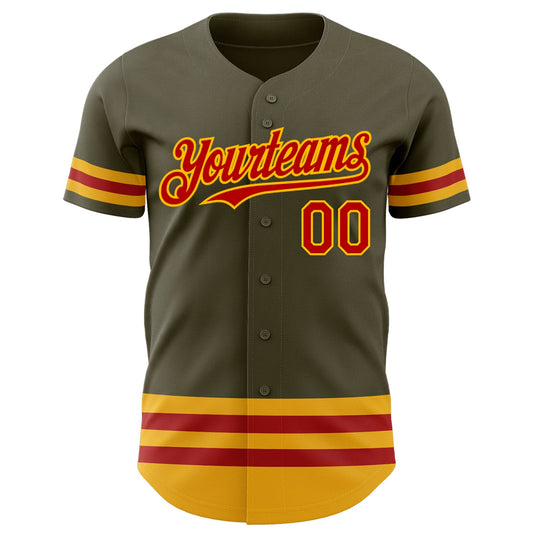 Custom Olive Red-Gold Line Authentic Salute To Service Baseball Jersey - Sky-Custom