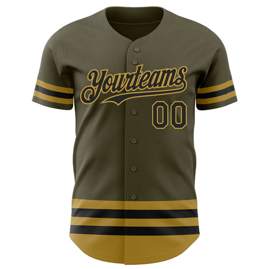 Custom Olive Black-Old Gold Line Authentic Salute To Service Baseball Jersey - Sky-Custom