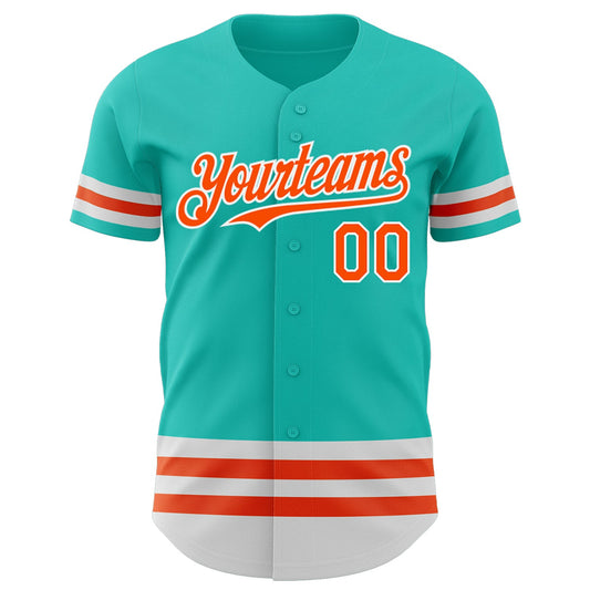Custom Aqua Orange-White Line Authentic Baseball Jersey - Sky-Custom