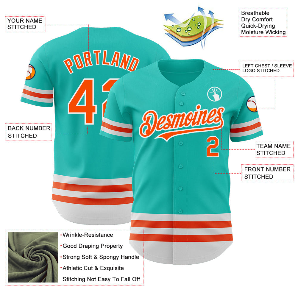 Custom Aqua Orange-White Line Authentic Baseball Jersey - Sky-Custom