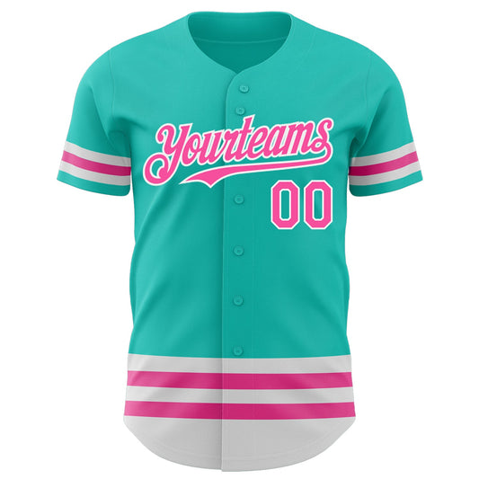Custom Aqua Pink-White Line Authentic Baseball Jersey - Sky-Custom