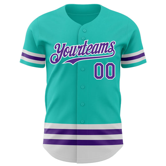Custom Aqua Purple-White Line Authentic Baseball Jersey - Sky-Custom