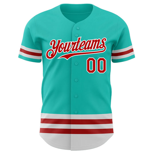Custom Aqua Red-White Line Authentic Baseball Jersey - Sky-Custom