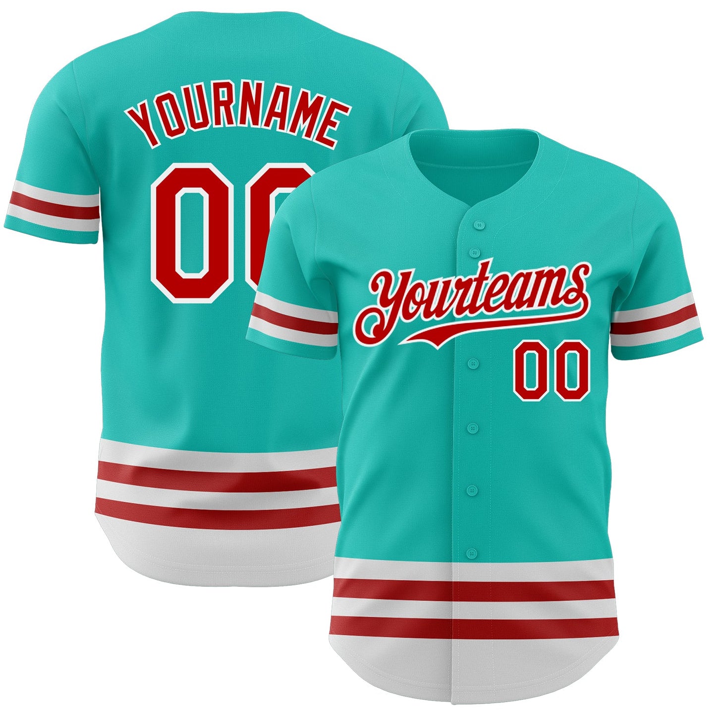 Custom Aqua Red-White Line Authentic Baseball Jersey - Sky-Custom
