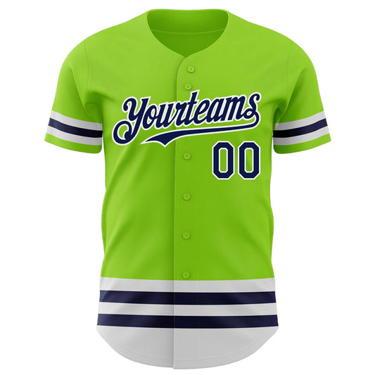 Custom Neon Green Navy-White Line Authentic Baseball Jersey - Sky-Custom