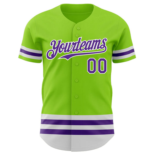 Custom Neon Green Purple-White Line Authentic Baseball Jersey - Sky-Custom