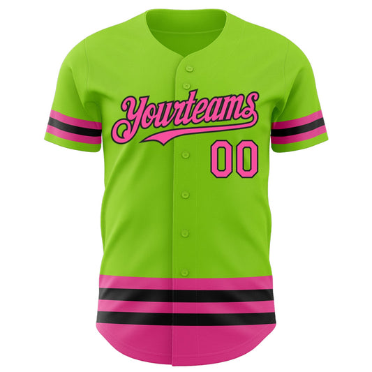 Custom Neon Green Pink-Black Line Authentic Baseball Jersey - Sky-Custom
