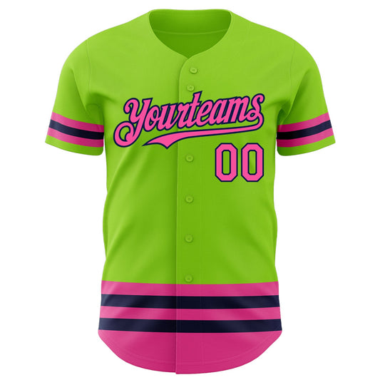 Custom Neon Green Pink-Navy Line Authentic Baseball Jersey - Sky-Custom