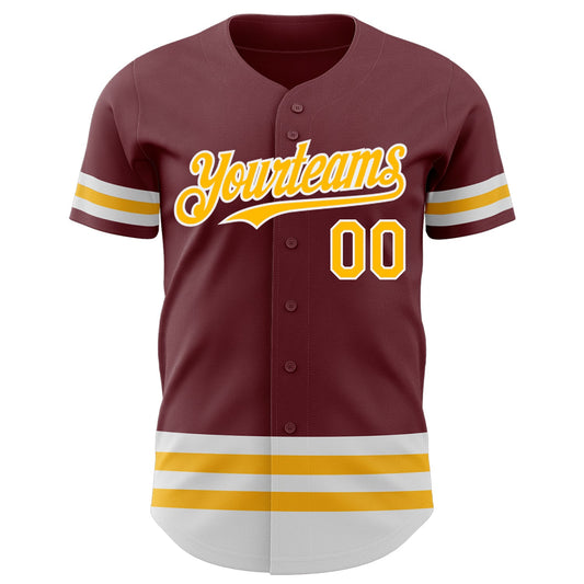 Custom Burgundy Gold-White Line Authentic Baseball Jersey - Sky-Custom
