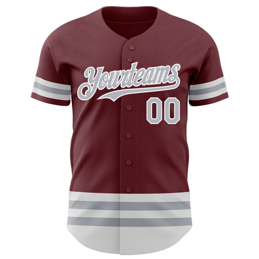 Custom Burgundy Gray-White Line Authentic Baseball Jersey - Sky-Custom