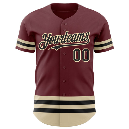 Custom Burgundy Black-Cream Line Authentic Baseball Jersey - Sky-Custom
