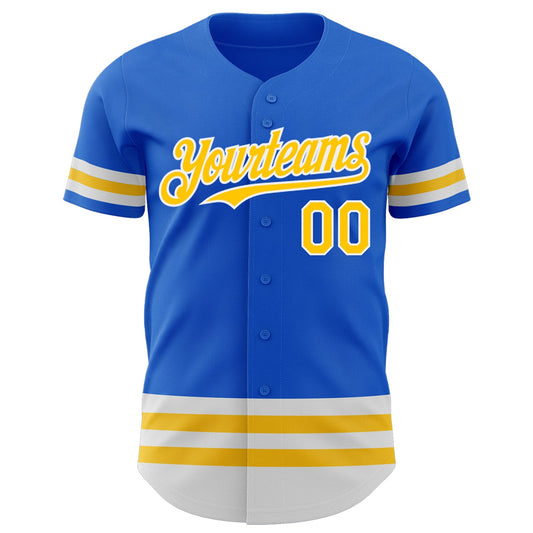 Custom Thunder Blue Yellow-White Line Authentic Baseball Jersey - Sky-Custom