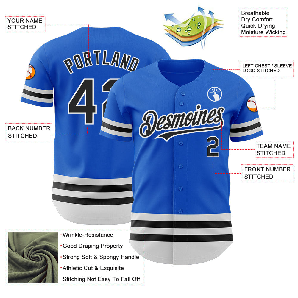 Custom Thunder Blue Black-White Line Authentic Baseball Jersey - Sky-Custom