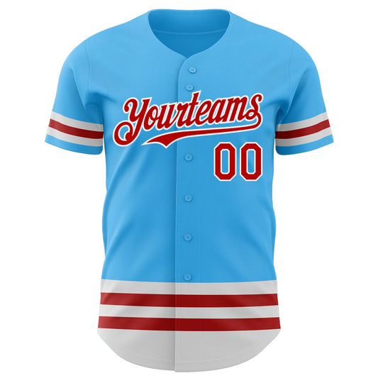 Custom Sky Blue Red-White Line Authentic Baseball Jersey - Sky-Custom